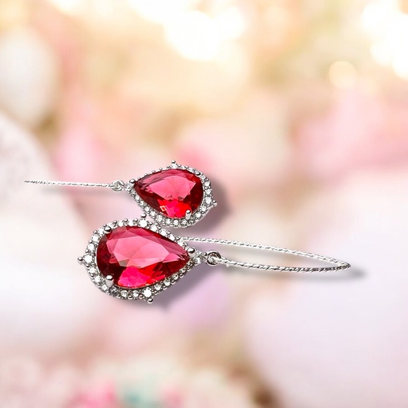 Sterling Silver Ruby Earrings – Rhodium-Plated Silver. Gift-ready Handmade - Picture 5 of 9